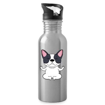 Yoga Dog French Bulldog - Water bottle with straw - silver - Right