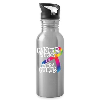 Cancer Awareness Cancer Sucks In Every Color - Water bottle with straw - silver - Right