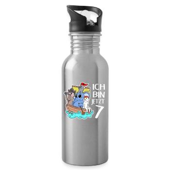 Geburtstag 7 Jahre Piraten Geschenk - Trinkflasche mit integriertem Trinkhalm - Lightsilver - Rechts