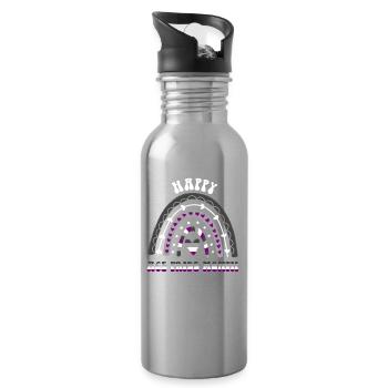 Happy Ace Pride Mois De l’arc-en-ciel asexué - Gourde avec paille intégrée - argent clair - Droite