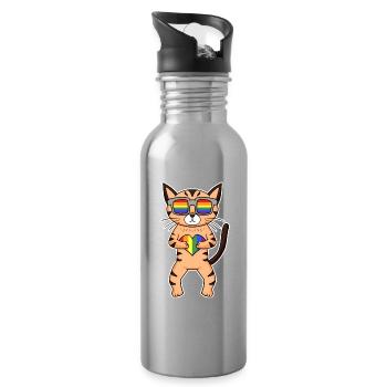 Chat LGBT Maine Coon Rainbow - Gourde avec paille intégrée - argent clair - Droite