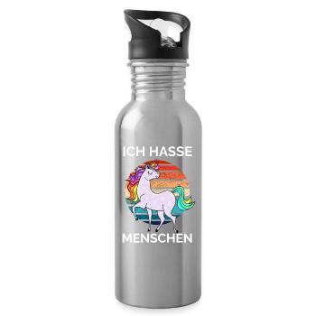 buntes Einhorn - Ich hasse Menschen - Trinkflasche mit integriertem Trinkhalm - Lightsilver - Rechts