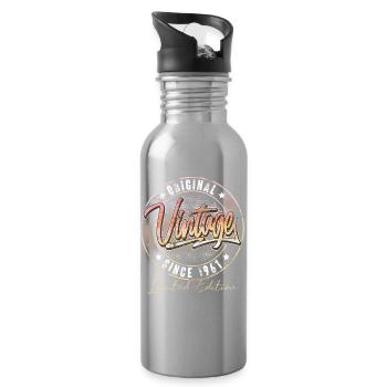 1961 Année de naissance Anniversaire Vintage - Gourde avec paille intégrée - argent clair - Droite