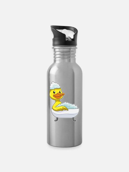 Duck Bathing Bathtub - Water bottle with straw - silver