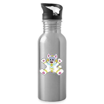 Cat Astronaut Space - Water bottle with straw - silver - Right