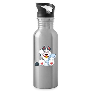 Katze Fisch - Trinkflasche mit integriertem Trinkhalm - Lightsilver - Rechts