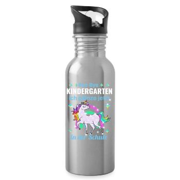 Bye Bye Kindergarten Glitzer Einhorn Einschulung - Trinkflasche mit integriertem Trinkhalm - Lightsilver - Rechts