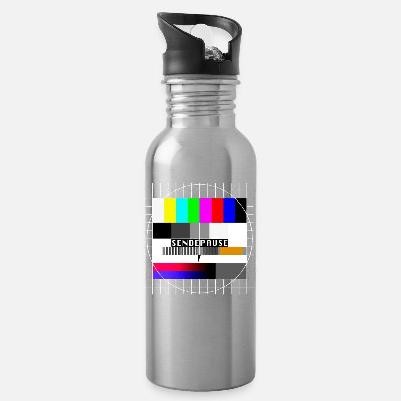 Testbild Sendepause 80er 90er Jahre Party Kostüm - Trinkflasche mit integriertem Trinkhalm - Lightsilver