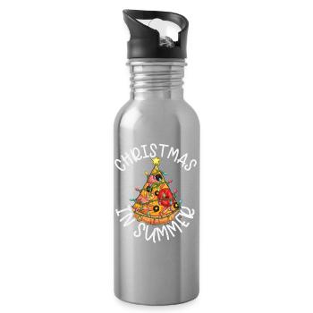 Pizza Christmas In Summer Tropical - Water bottle with straw - silver - Right