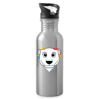 LGBT Tier Eisbär Regenbogen Herz - Trinkflasche mit integriertem Trinkhalm - Lightsilver - Rechts