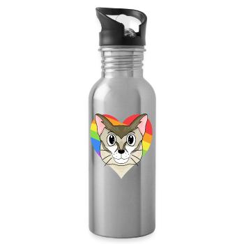 Singapura Katze - Regenbogen Herz - Trinkflasche mit integriertem Trinkhalm - Lightsilver - Rechts