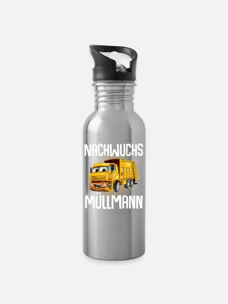 Nachwuchs Müllmann - Trinkflasche mit integriertem Trinkhalm - Lightsilver