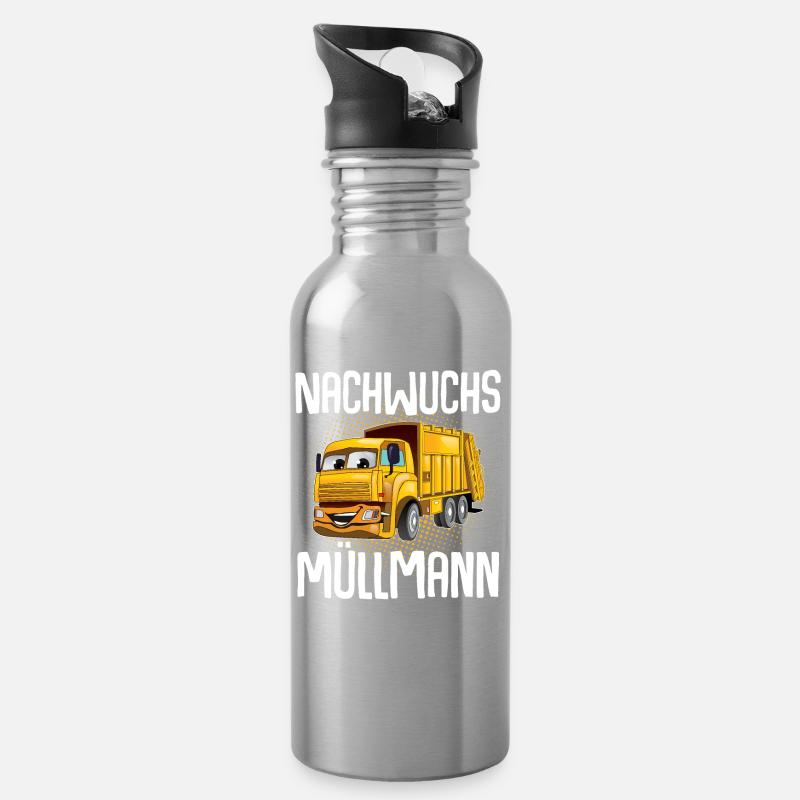 Nachwuchs Müllmann - Trinkflasche mit integriertem Trinkhalm - Lightsilver