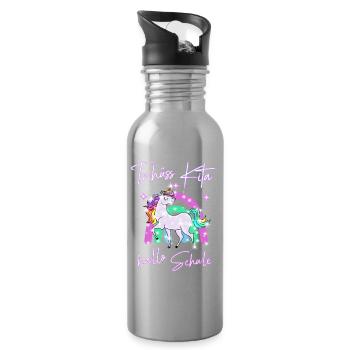 Tschüss Kita! hallo Schule Einhorn - Trinkflasche mit integriertem Trinkhalm - Lightsilver - Rechts