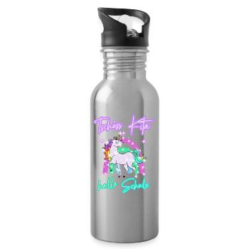 Tschüss Kita! hallo Schule Regenbogen Einhorn - Trinkflasche mit integriertem Trinkhalm - Lightsilver - Rechts