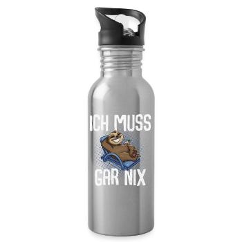 Ich Muss Gar Nix Faultier - Trinkflasche mit integriertem Trinkhalm - Lightsilver - Rechts