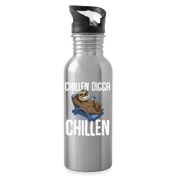 Chillen Digga Chillen Faultier - Trinkflasche mit integriertem Trinkhalm - Lightsilver - Rechts