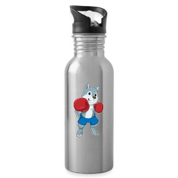 Hund Boxer Boxhandschuhe Boxen - Trinkflasche mit integriertem Trinkhalm - Lightsilver - Rechts