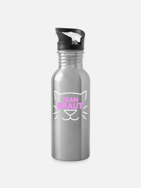 Team Braut Hochzeitsfeier Katze - Trinkflasche mit integriertem Trinkhalm - Lightsilver