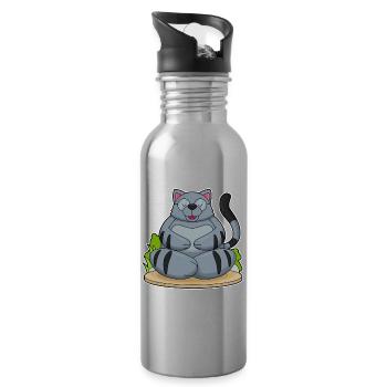 Cat Yoga Fitness Meditation - Water bottle with straw - silver - Right