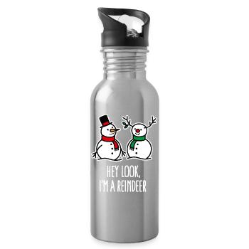 Ugly Christmas, Schneemann Cartoon Rentier Witz - Trinkflasche mit integriertem Trinkhalm - Lightsilver - Rechts