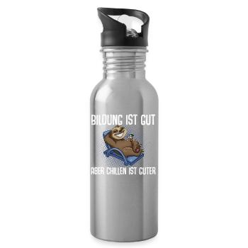 Bildung Ist Gut Aber Chillen Ist Wichtiger Faultie - Trinkflasche mit integriertem Trinkhalm - Lightsilver - Rechts