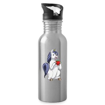 Licorne Fraise - Gourde avec paille intégrée - argent clair - Droite