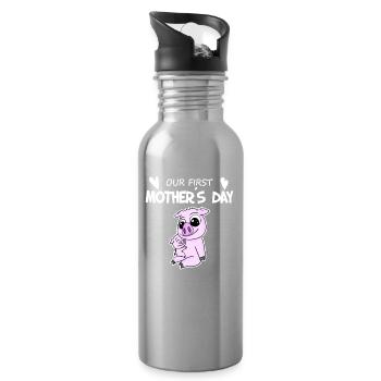 Muttertag Geschenk - Unser erster Muttertag - Trinkflasche mit integriertem Trinkhalm - Lightsilver - Rechts