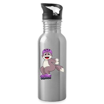 Katze Rollschuhfahren Rollschuhe - Trinkflasche mit integriertem Trinkhalm - Lightsilver - Rechts