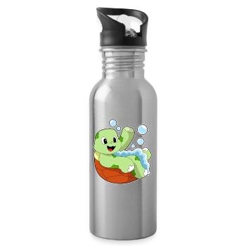 Turtle Bathing Bathtub - Water bottle with straw - silver - Right