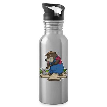 Mole Farmer Pickaxe Farm - Water bottle with straw - silver - Right