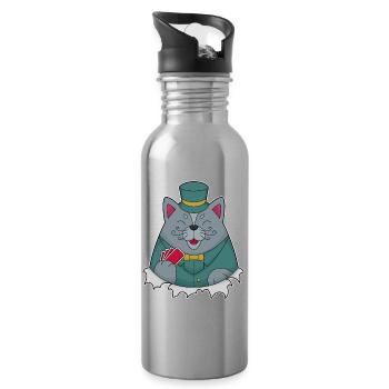Katze Poker Pokerkarten - Trinkflasche mit integriertem Trinkhalm - Lightsilver - Rechts