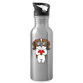 Nederlandse Kooikerhondje avec lunettes de soleil - Gourde avec paille intégrée - argent clair - Droite