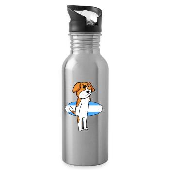 Surfboard Hund Beagle Surfen Geschenk - Trinkflasche mit integriertem Trinkhalm - Lightsilver - Rechts