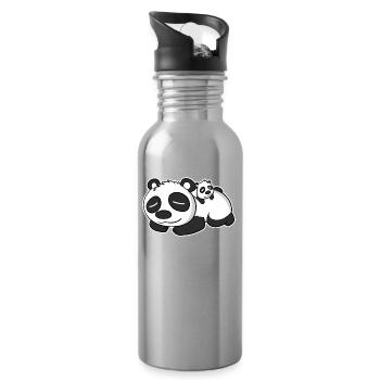 Panda Papa mit Baby Panda - Trinkflasche mit integriertem Trinkhalm - Lightsilver - Rechts