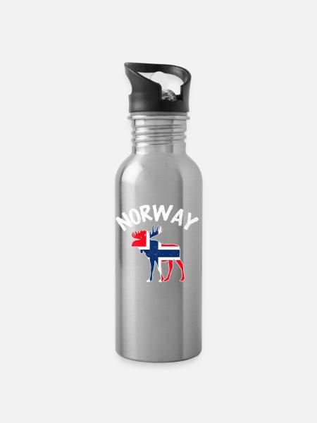 Norwegen - Trinkflasche mit integriertem Trinkhalm - Lightsilver