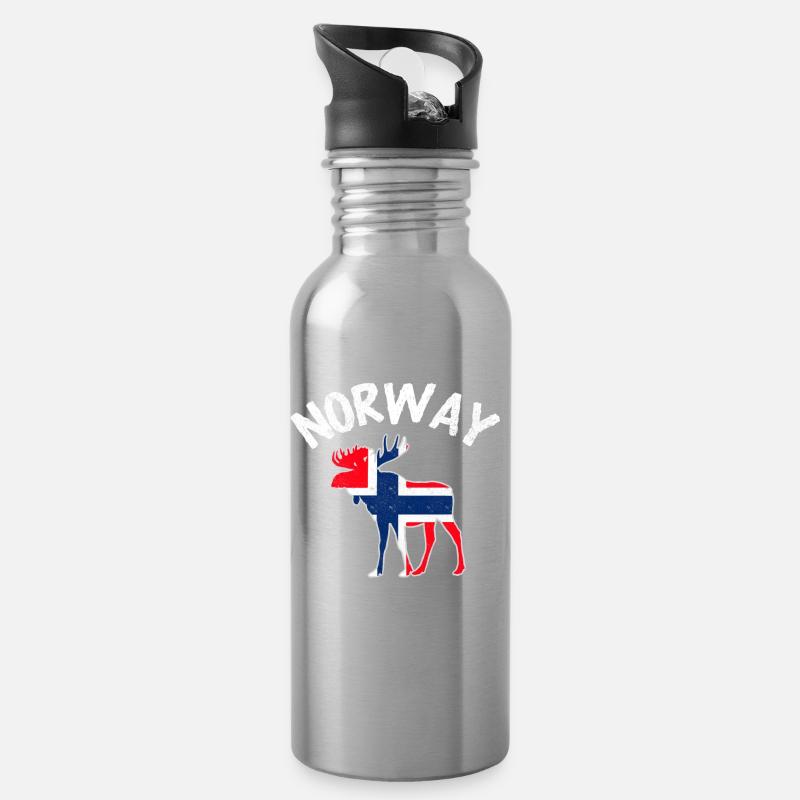 Norwegen - Trinkflasche mit integriertem Trinkhalm - Lightsilver