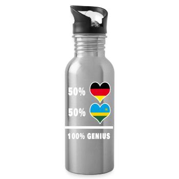 Deutschland und Ruanda 100% Genial / Geschenk - Trinkflasche mit integriertem Trinkhalm - Lightsilver - Rechts