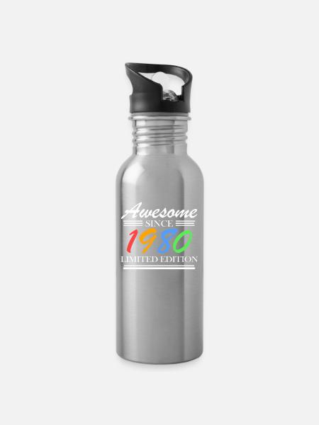 1980 - Né en 1980 - Fantastique depuis 1980 - Gourde avec paille intégrée - argent clair