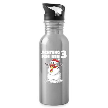 3.Geburtstag Schneemann 3 Jahre Geschenk - Trinkflasche mit integriertem Trinkhalm - Lightsilver - Rechts