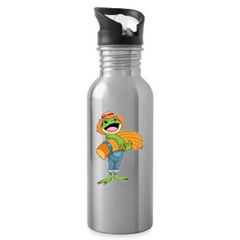 Frosch Landwirt Stroh Bauernhof - Trinkflasche mit integriertem Trinkhalm - Lightsilver - Rechts