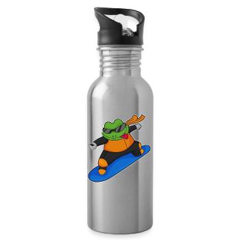 Frog Snowboarder Snowboard - Water bottle with straw - silver - Right