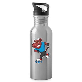 Stier Rollschuhfahren Rollschuhe - Trinkflasche mit integriertem Trinkhalm - Lightsilver - Rechts
