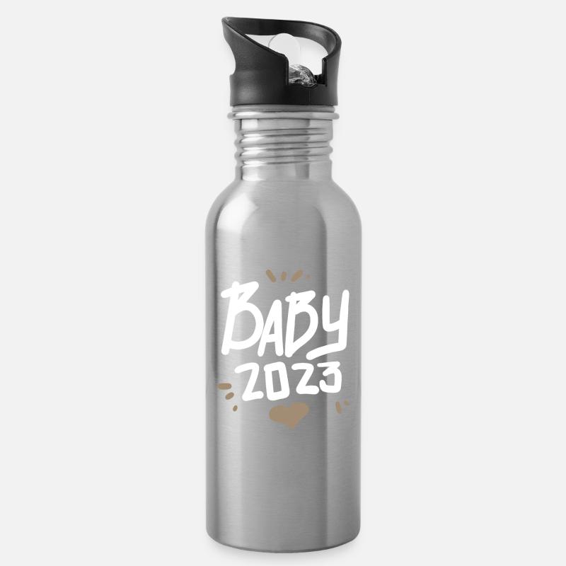 Baby 2023 Herz - Trinkflasche mit integriertem Trinkhalm - Lightsilver