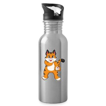 Lustiger Tiger  - Trinkflasche mit integriertem Trinkhalm - Lightsilver - Rechts