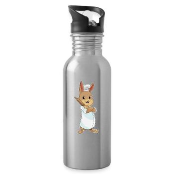 Rabbit as a baker with rolling pin - Water bottle with straw - silver - Right