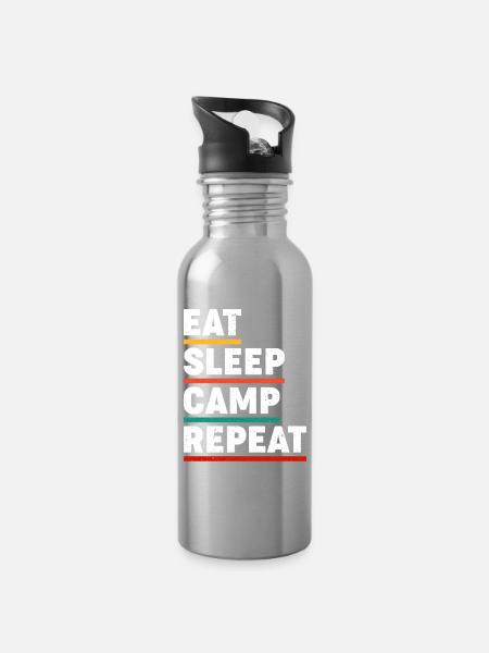 Eat Sleep Camp Repeat - Trinkflasche mit integriertem Trinkhalm - Lightsilver