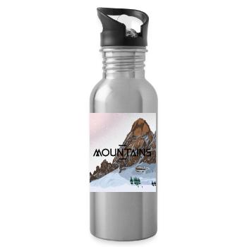 Montagne enneigée - Gourde avec paille intégrée - argent clair - Droite