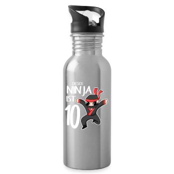 10 Jahre Junge Ninja - 10 Geburtstag - Ich bin 10 - Trinkflasche mit integriertem Trinkhalm - Lightsilver - Rechts