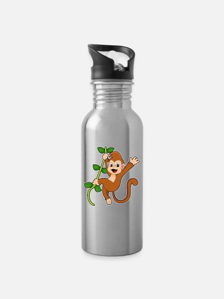 Affe Liane Dschungel - Trinkflasche mit integriertem Trinkhalm - Lightsilver